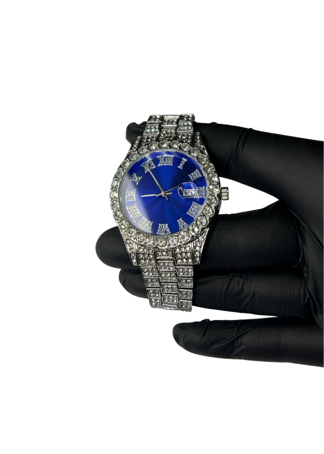 Ceas "Iced Out" Albastru/Argintiu