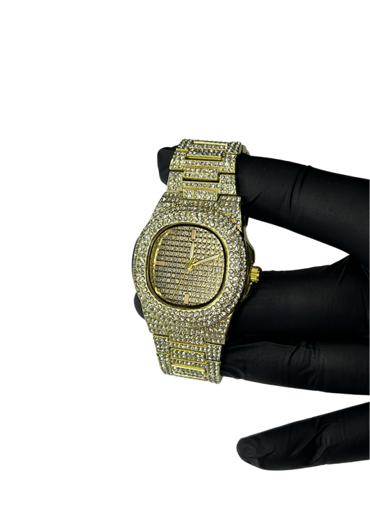 Ceas "Iced Out" Auriu/Auriu